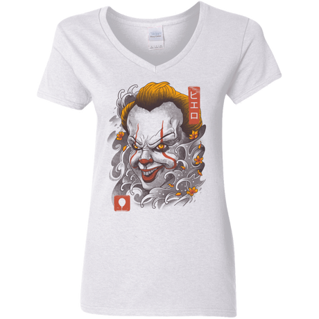 T-Shirts White / S Oni Clown Mask Women's V-Neck T-Shirt