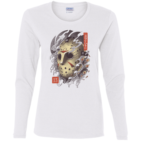 T-Shirts White / S Oni Jason Mask Women's Long Sleeve T-Shirt