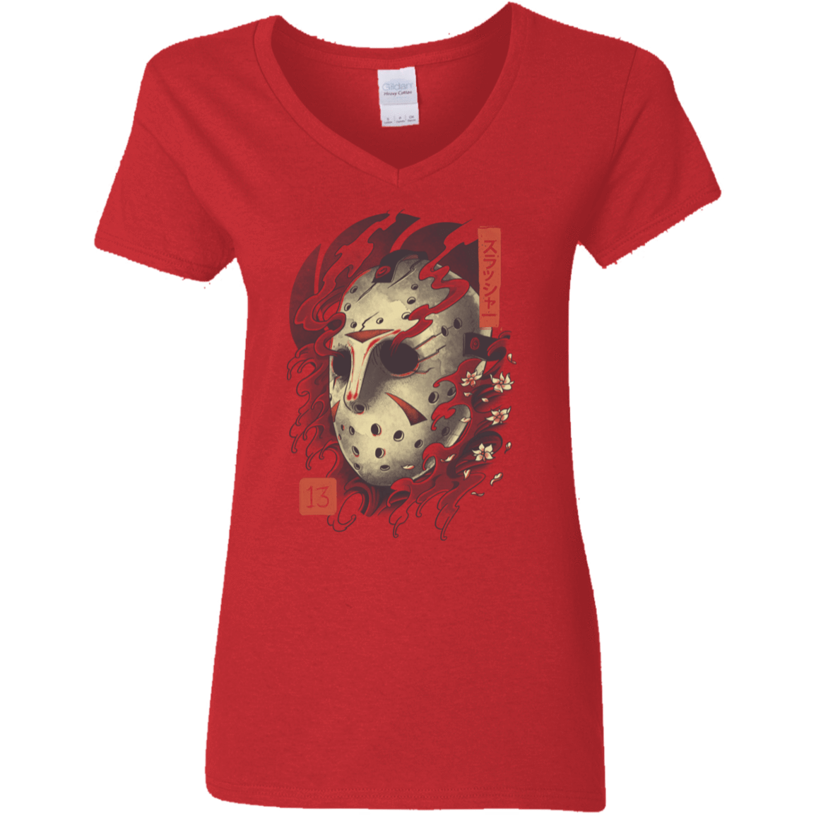 T-Shirts Red / S Oni Jason Mask Women's V-Neck T-Shirt