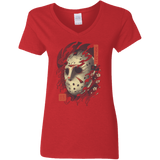 T-Shirts Red / S Oni Jason Mask Women's V-Neck T-Shirt