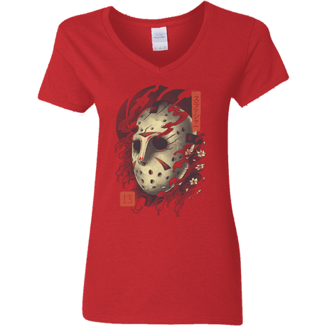 T-Shirts Red / S Oni Jason Mask Women's V-Neck T-Shirt