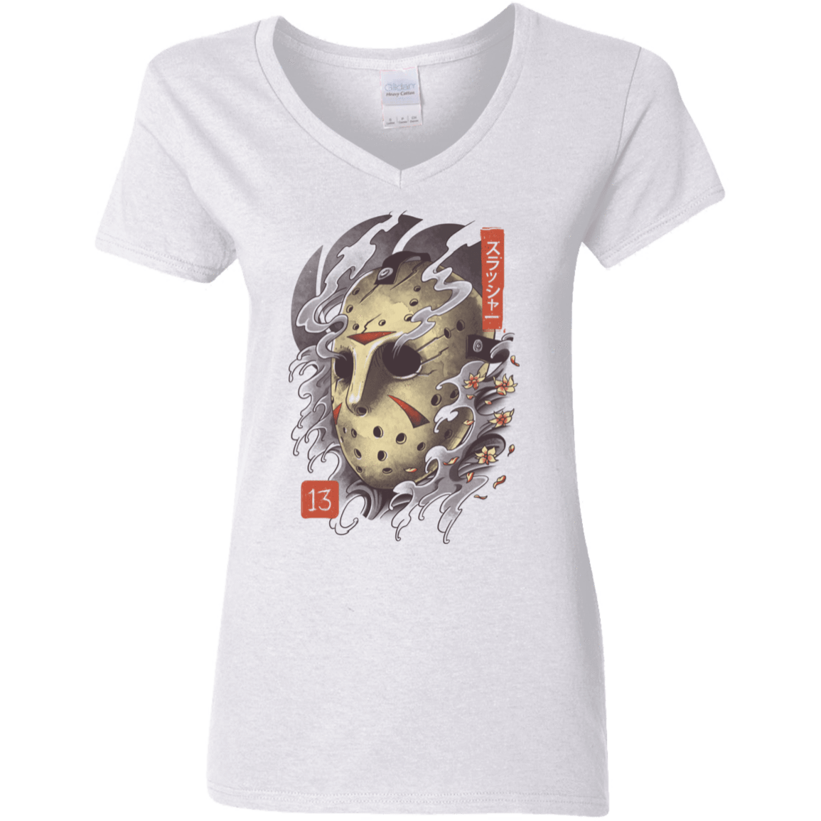 T-Shirts White / S Oni Jason Mask Women's V-Neck T-Shirt