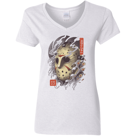 T-Shirts White / S Oni Jason Mask Women's V-Neck T-Shirt