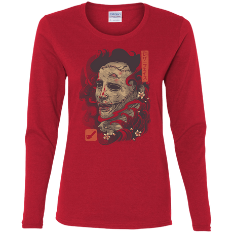 T-Shirts Red / S Oni Leather Mask Women's Long Sleeve T-Shirt