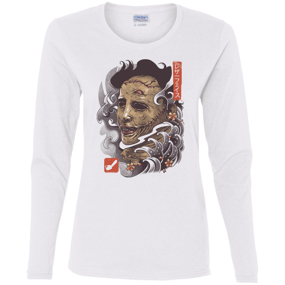T-Shirts White / S Oni Leather Mask Women's Long Sleeve T-Shirt