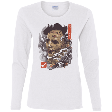 T-Shirts White / S Oni Leather Mask Women's Long Sleeve T-Shirt