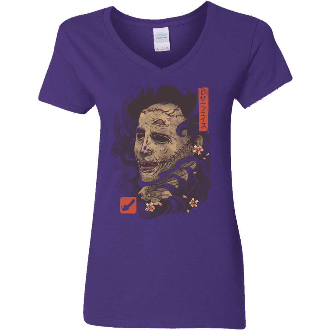 T-Shirts Purple / S Oni Leather Mask Women's V-Neck T-Shirt