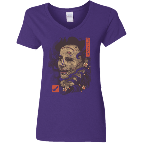 T-Shirts Purple / S Oni Leather Mask Women's V-Neck T-Shirt