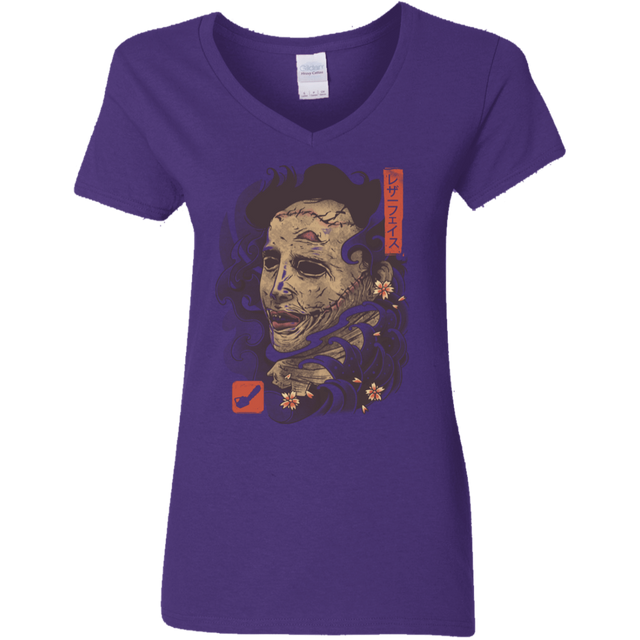 T-Shirts Purple / S Oni Leather Mask Women's V-Neck T-Shirt