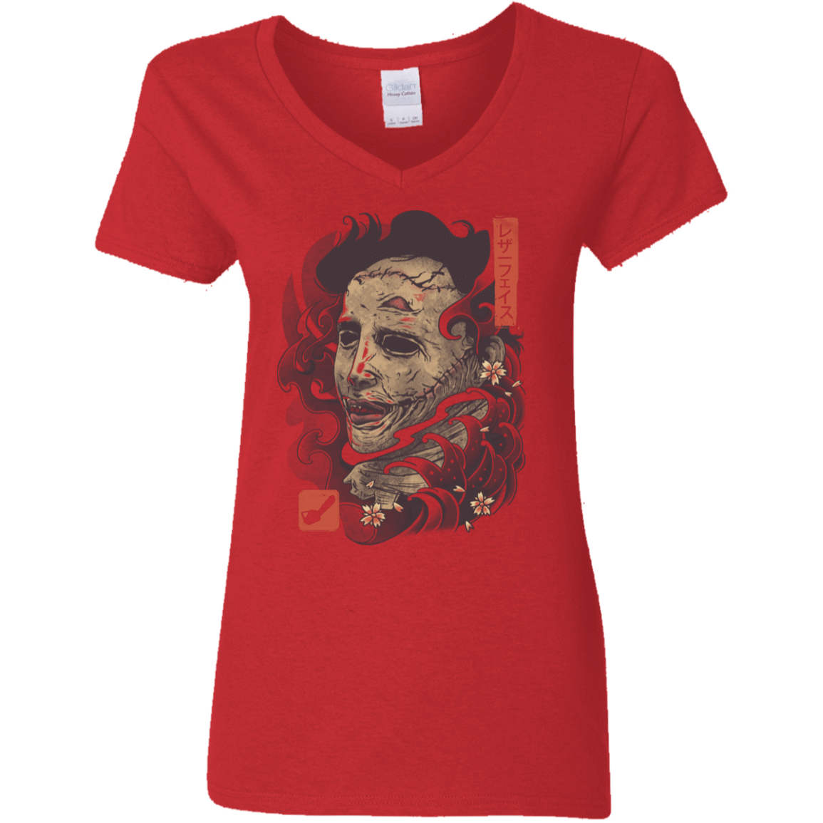 T-Shirts Red / S Oni Leather Mask Women's V-Neck T-Shirt