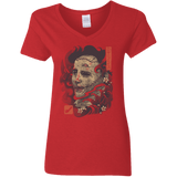 T-Shirts Red / S Oni Leather Mask Women's V-Neck T-Shirt