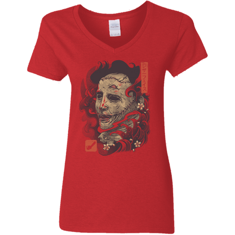 T-Shirts Red / S Oni Leather Mask Women's V-Neck T-Shirt