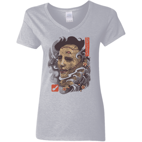 T-Shirts Sport Grey / S Oni Leather Mask Women's V-Neck T-Shirt