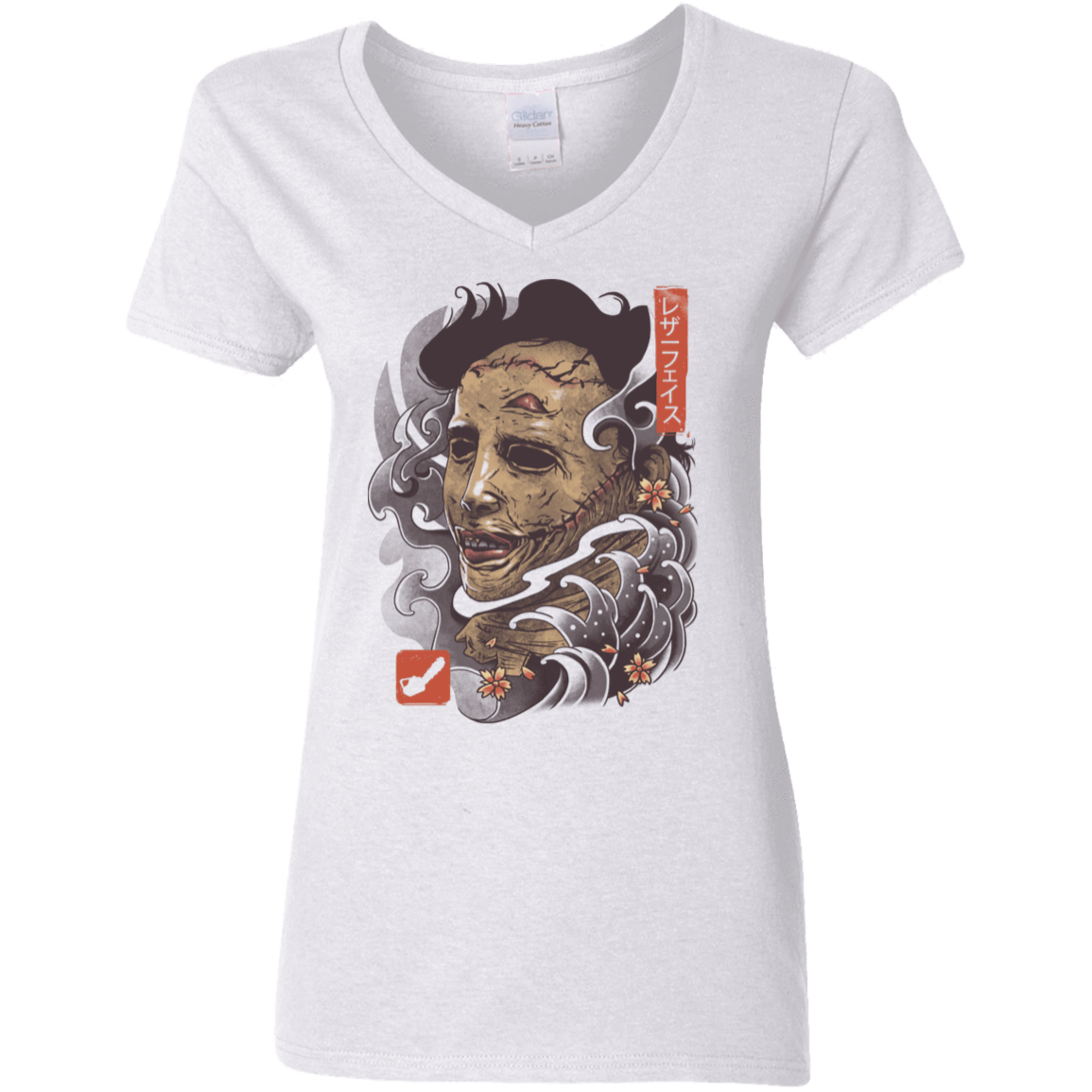 T-Shirts White / S Oni Leather Mask Women's V-Neck T-Shirt