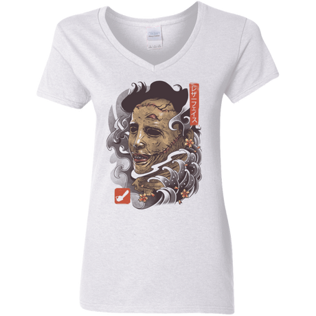 T-Shirts White / S Oni Leather Mask Women's V-Neck T-Shirt