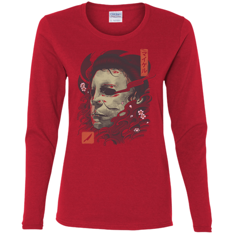 T-Shirts Red / S Oni Slasher Mask Women's Long Sleeve T-Shirt