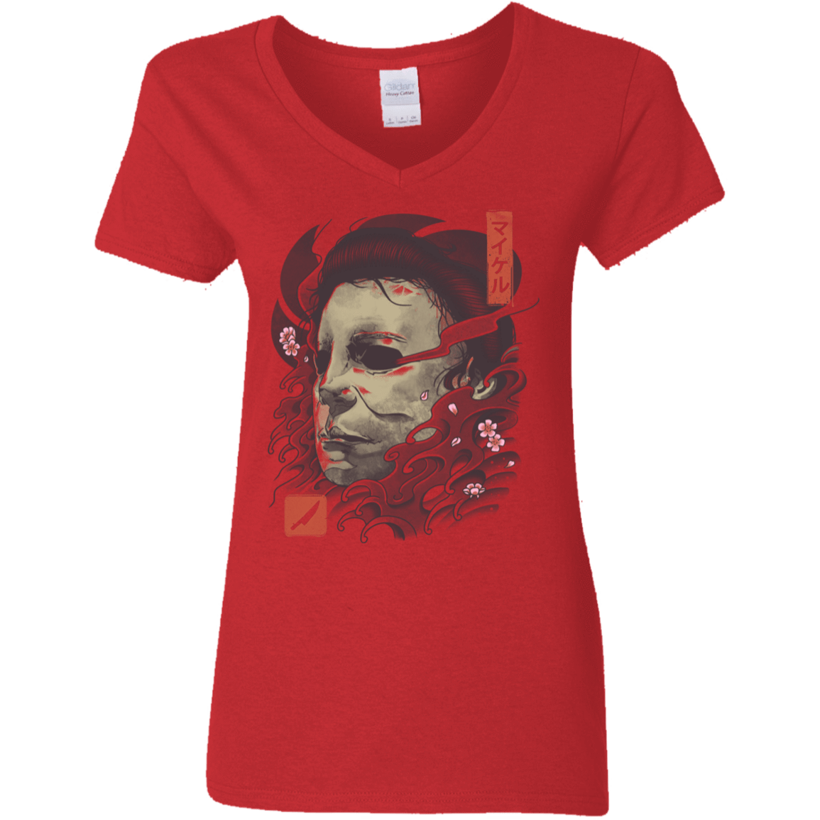 T-Shirts Red / S Oni Slasher Mask Women's V-Neck T-Shirt