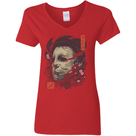 T-Shirts Red / S Oni Slasher Mask Women's V-Neck T-Shirt