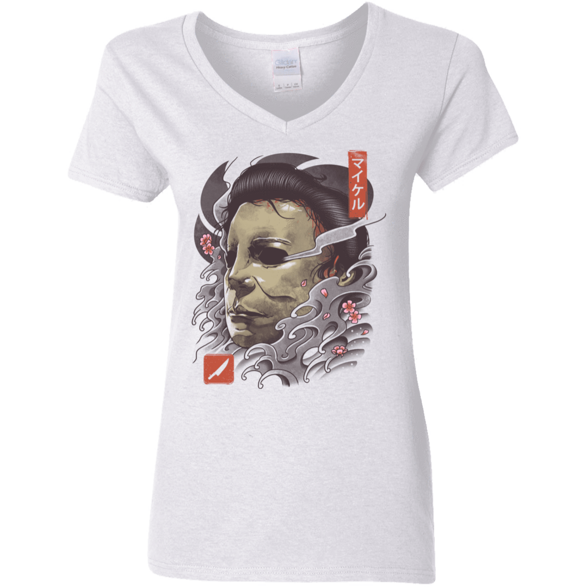 T-Shirts White / S Oni Slasher Mask Women's V-Neck T-Shirt