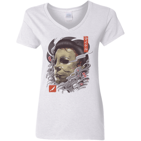 T-Shirts White / S Oni Slasher Mask Women's V-Neck T-Shirt