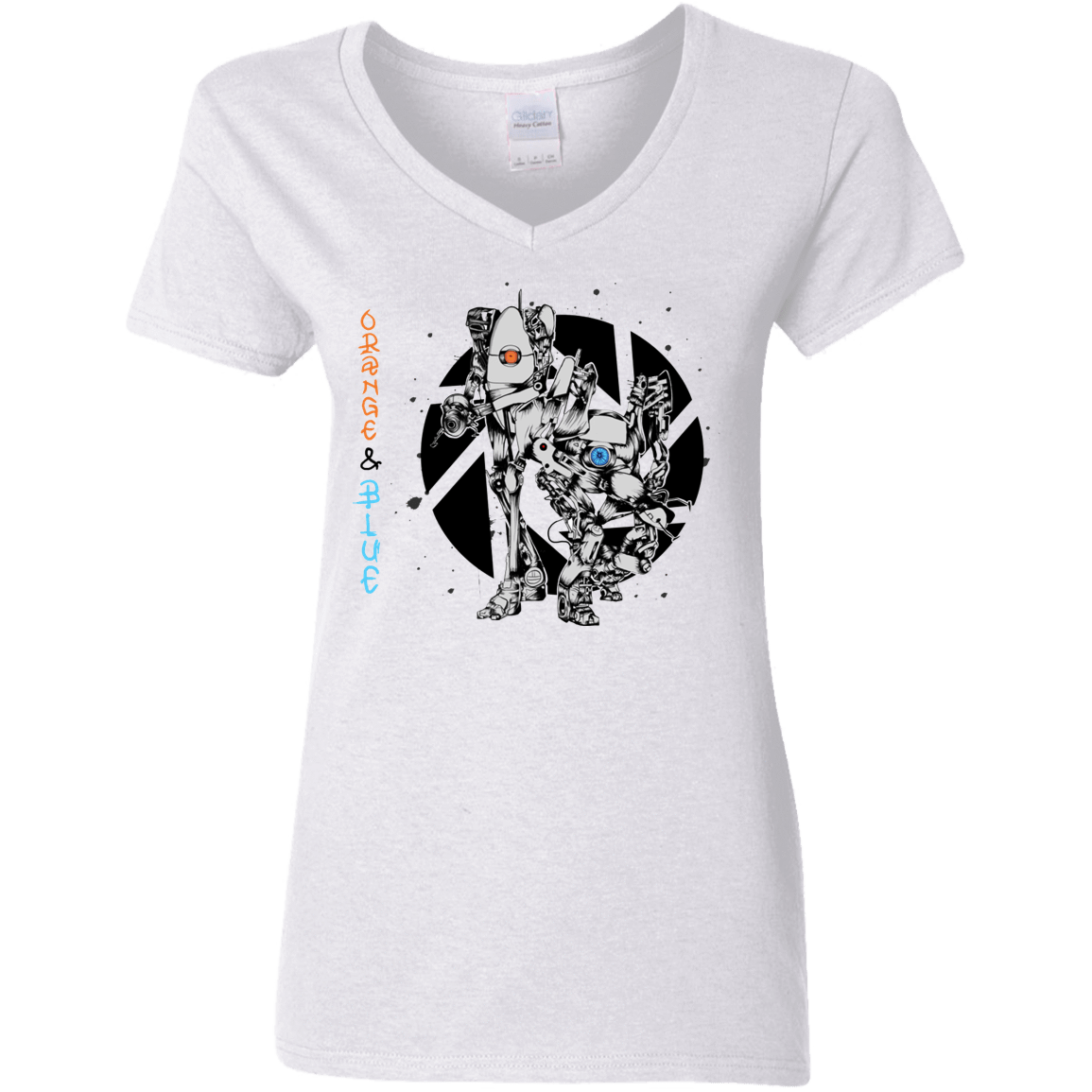 T-Shirts White / S Orange and Blue Women's V-Neck T-Shirt