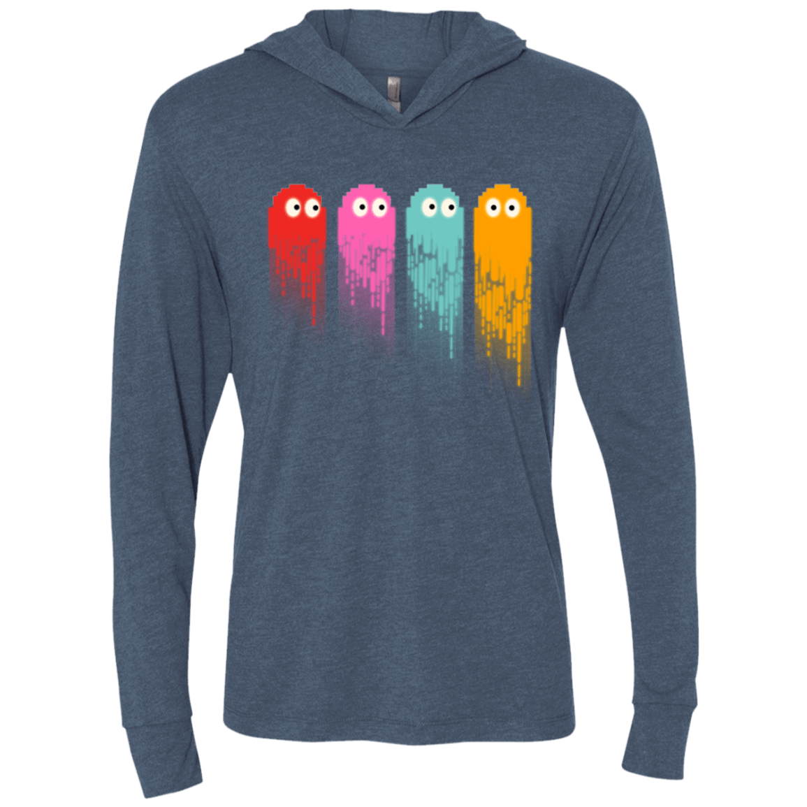 T-Shirts Indigo / X-Small Pac color ghost Triblend Long Sleeve Hoodie Tee