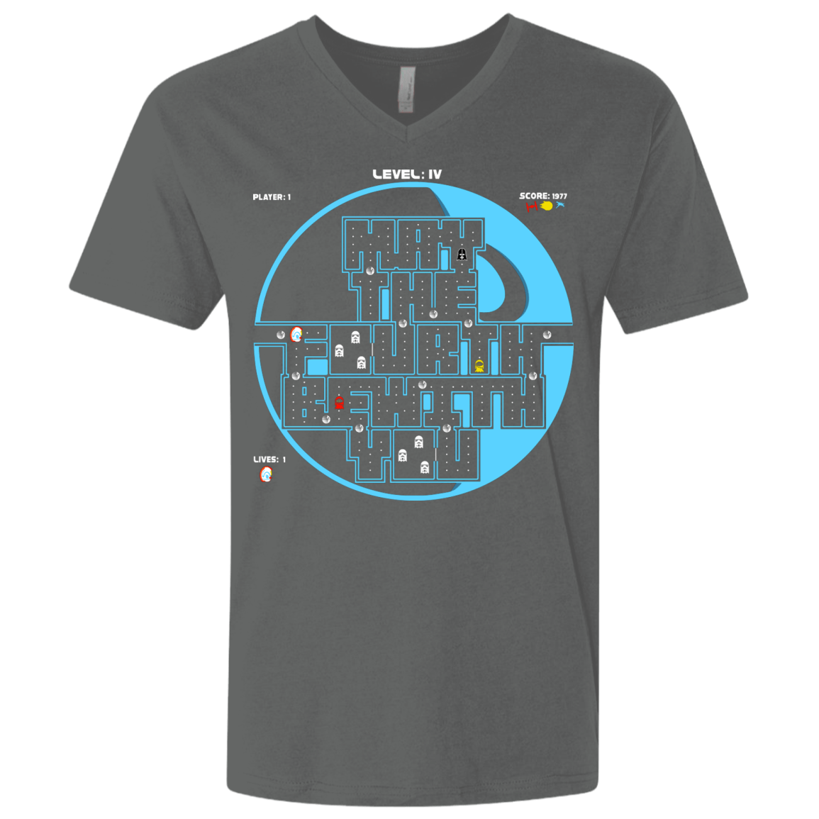 T-Shirts Heavy Metal / X-Small Pacman May The Fourth Men's Premium V-Neck