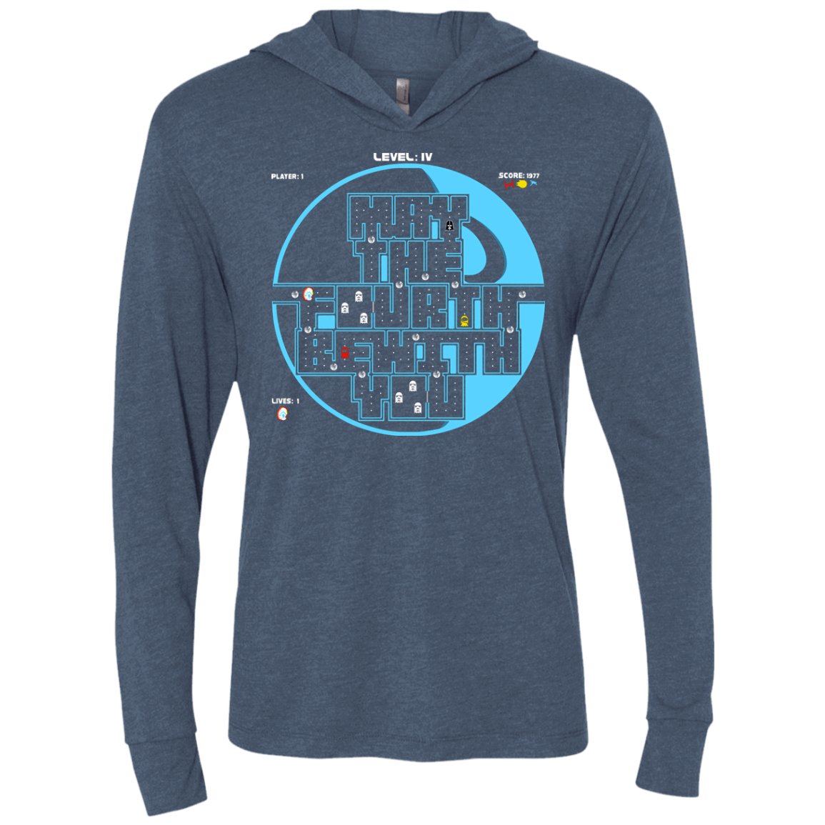T-Shirts Indigo / X-Small Pacman May The Fourth Triblend Long Sleeve Hoodie Tee