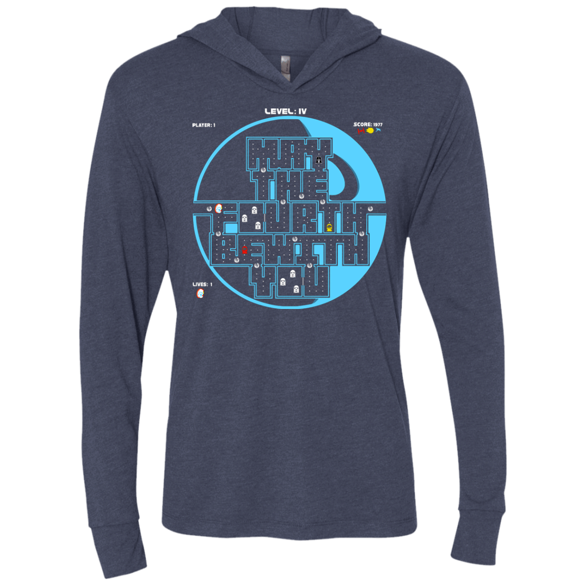 T-Shirts Vintage Navy / X-Small Pacman May The Fourth Triblend Long Sleeve Hoodie Tee