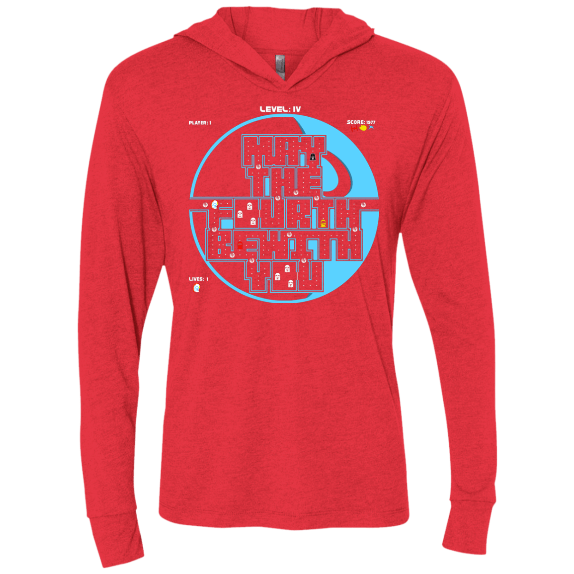 T-Shirts Vintage Red / X-Small Pacman May The Fourth Triblend Long Sleeve Hoodie Tee