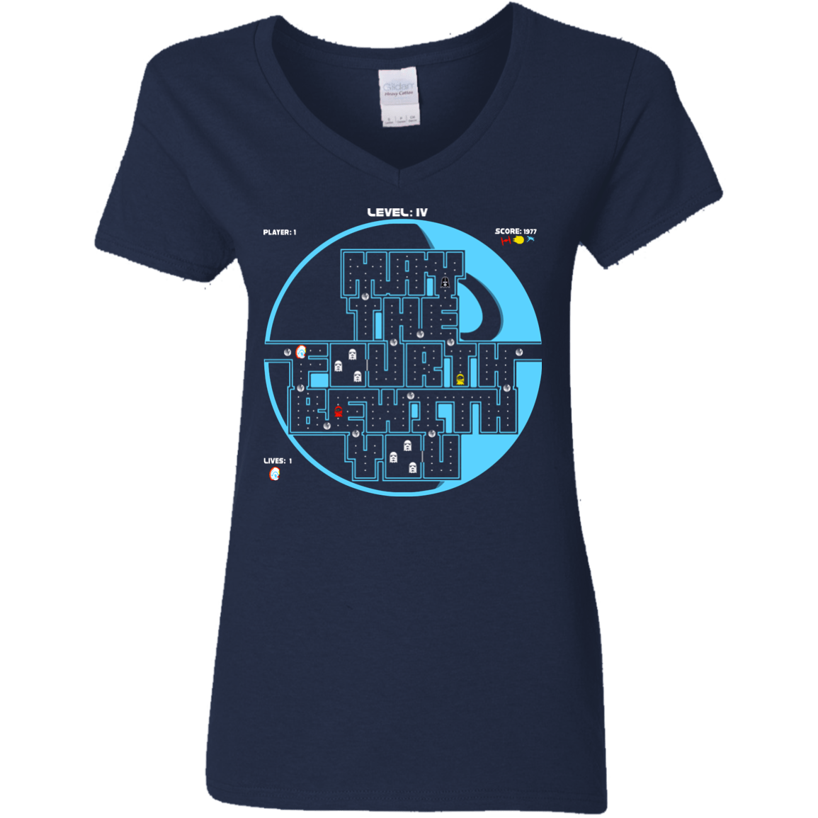 T-Shirts Navy / S Pacman May The Fourth Women's V-Neck T-Shirt