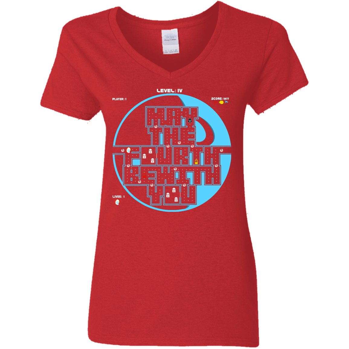 T-Shirts Red / S Pacman May The Fourth Women's V-Neck T-Shirt