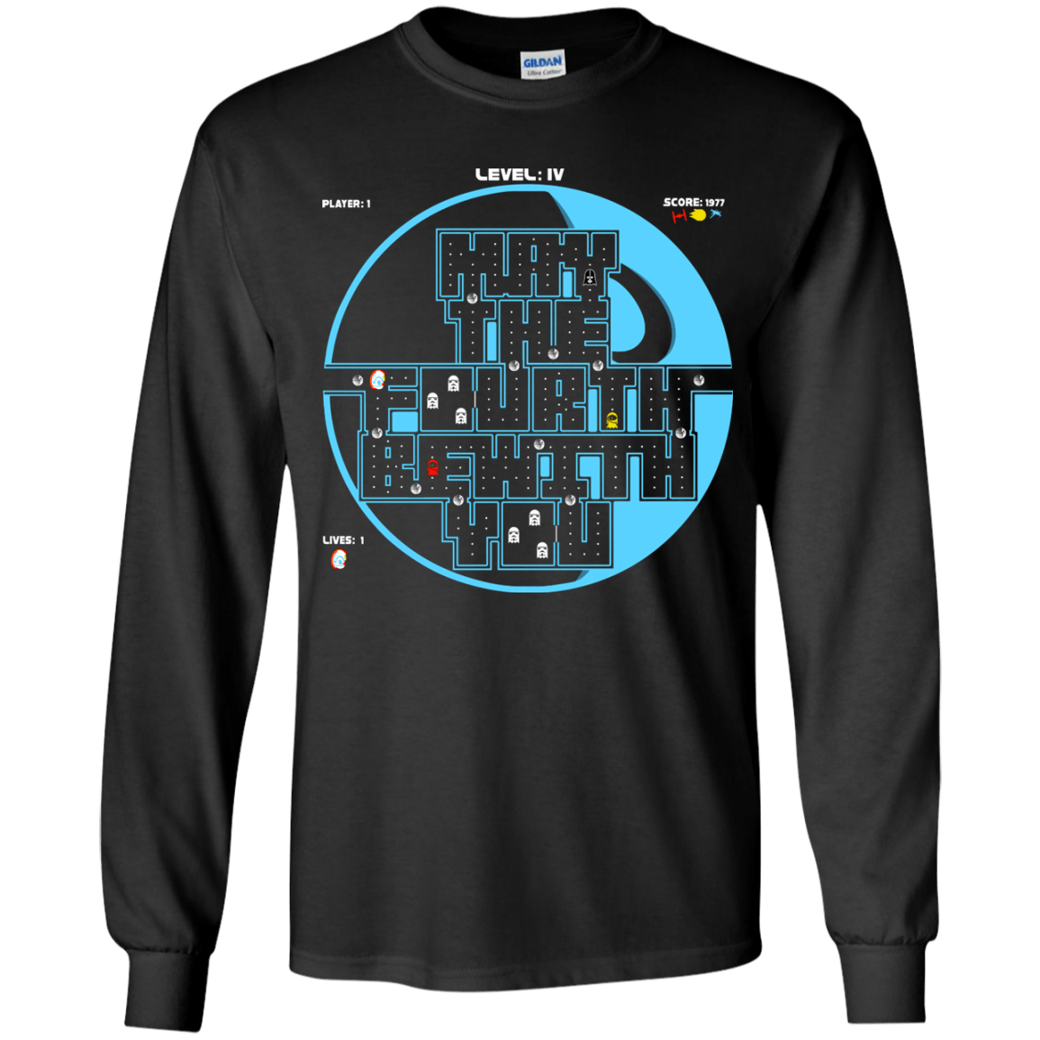 T-Shirts Black / YS Pacman May The Fourth Youth Long Sleeve T-Shirt