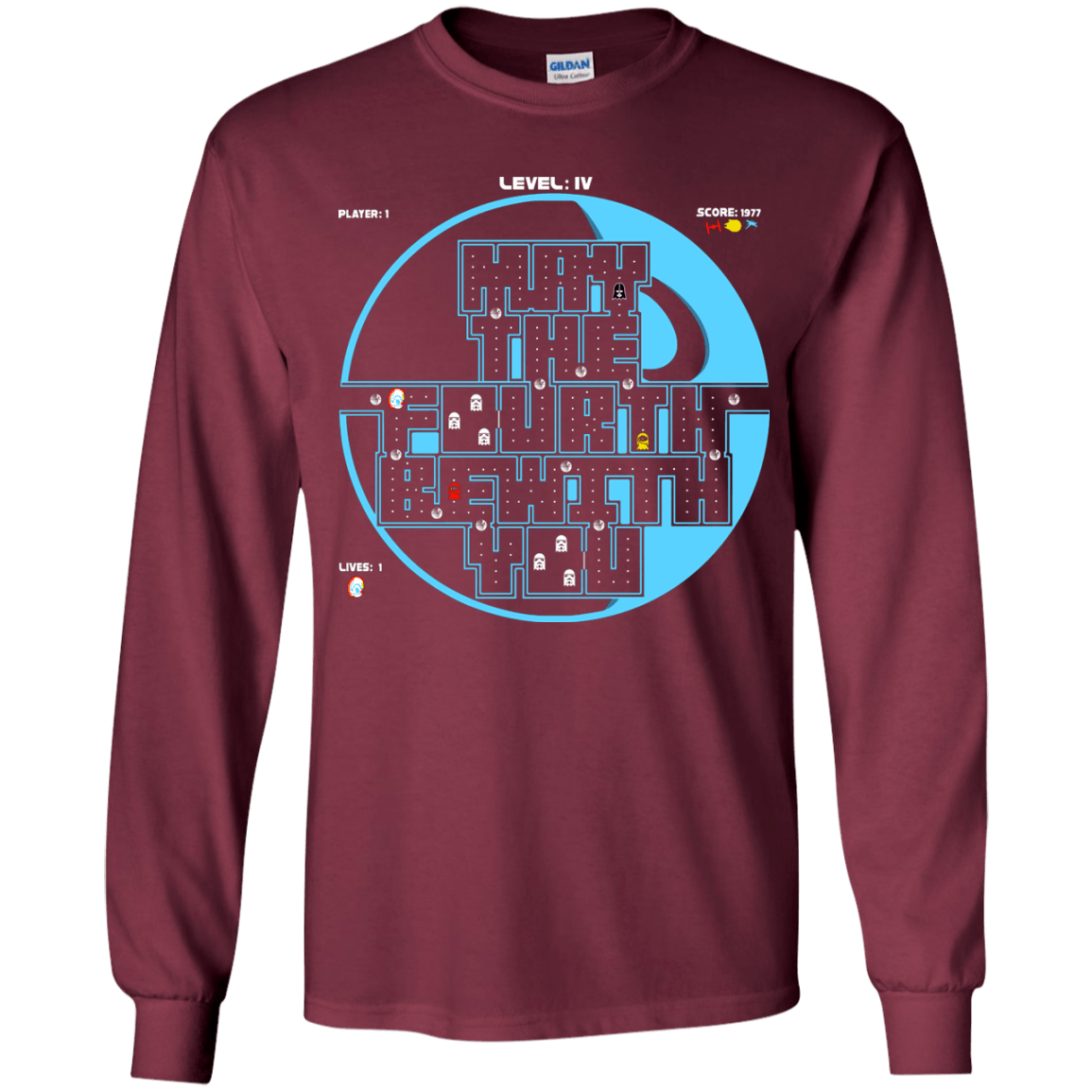 T-Shirts Maroon / YS Pacman May The Fourth Youth Long Sleeve T-Shirt
