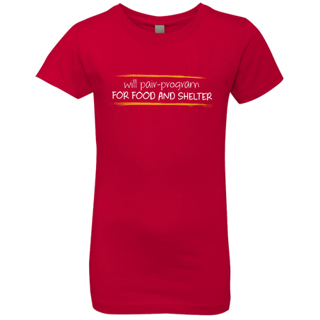 T-Shirts Red / YXS Pair Programming For Food And Shelter Girls Premium T-Shirt