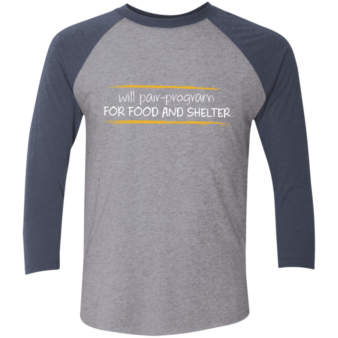 T-Shirts Premium Heather/Vintage Navy / X-Small Pair Programming For Food And Shelter Men's Triblend 3/4 Sleeve