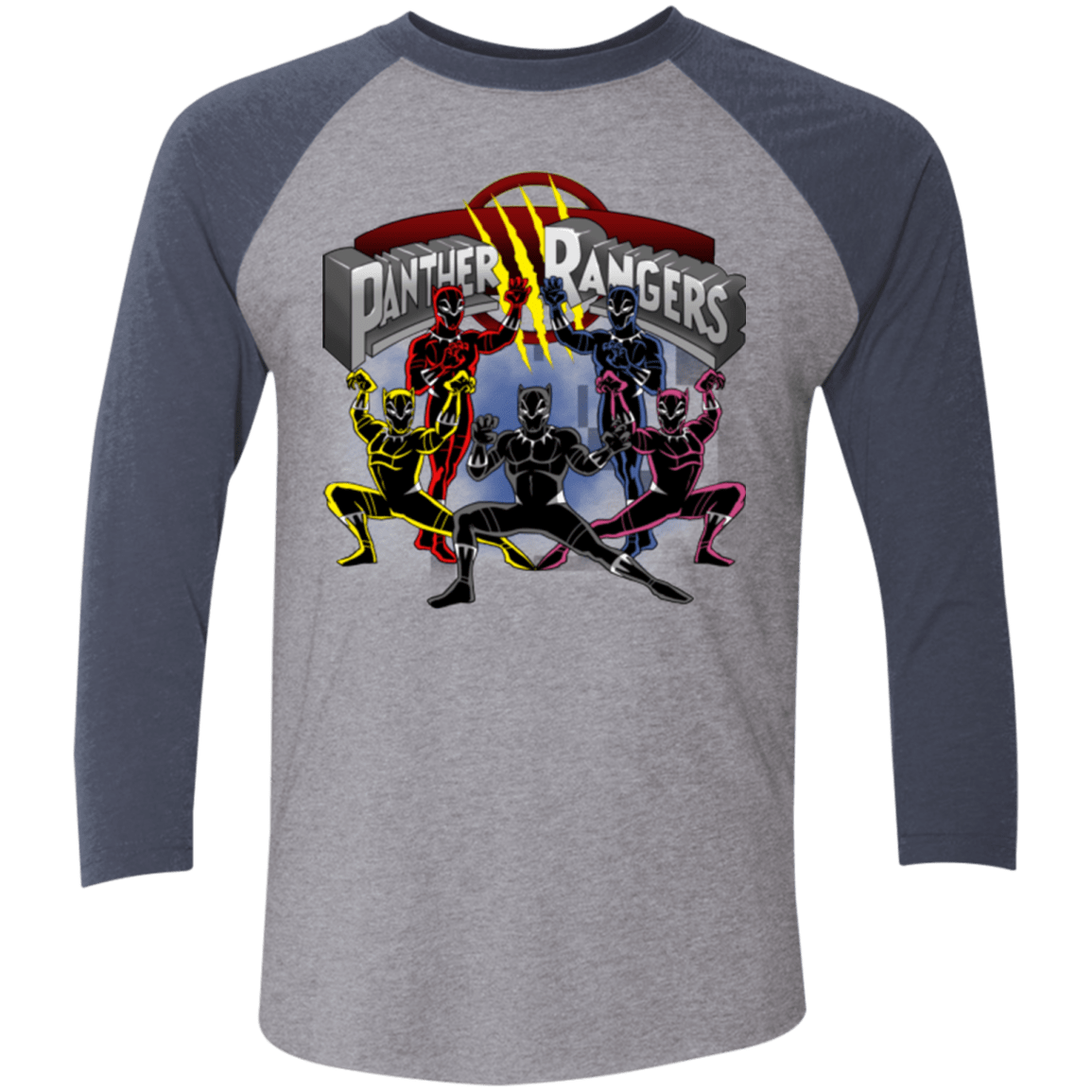 T-Shirts Premium Heather/Vintage Navy / X-Small Panther Rangers Men's Triblend 3/4 Sleeve