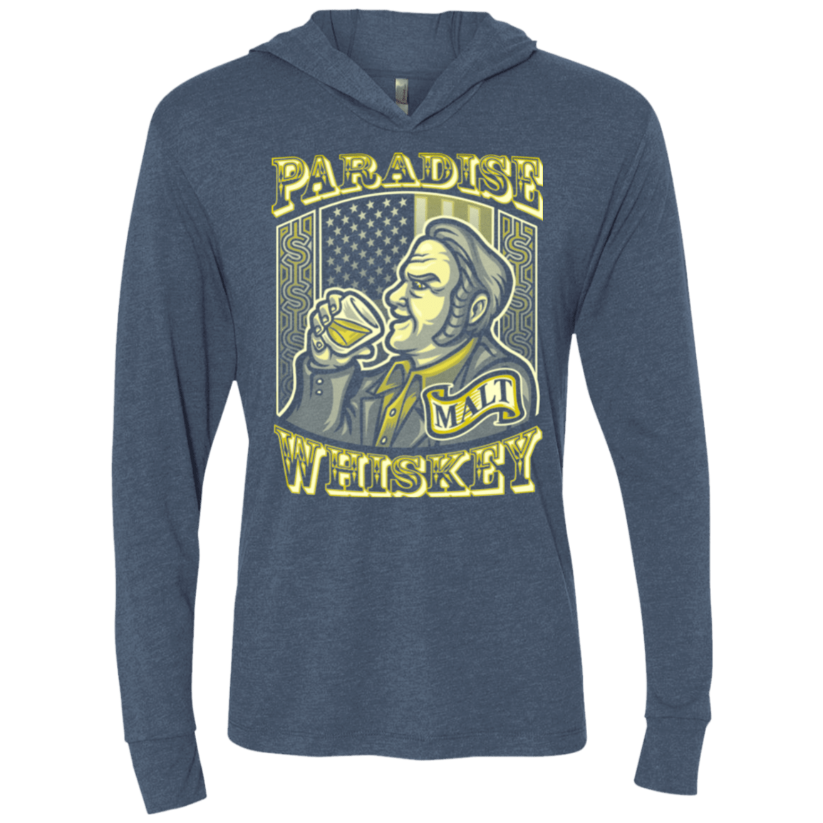 T-Shirts Indigo / X-Small Paradise Whiskey Triblend Long Sleeve Hoodie Tee