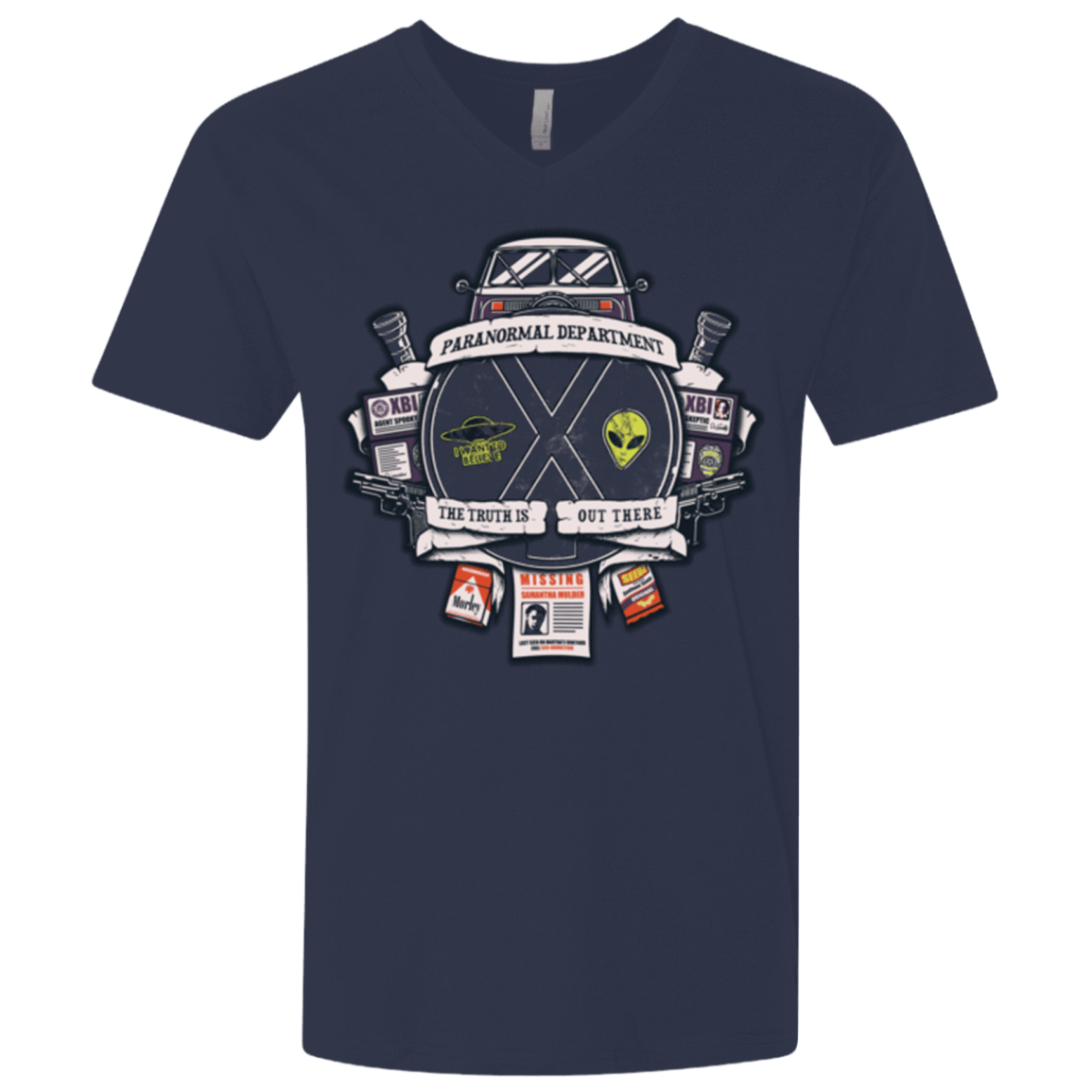 T-Shirts Midnight Navy / X-Small Paranormal files Crest Men's Premium V-Neck