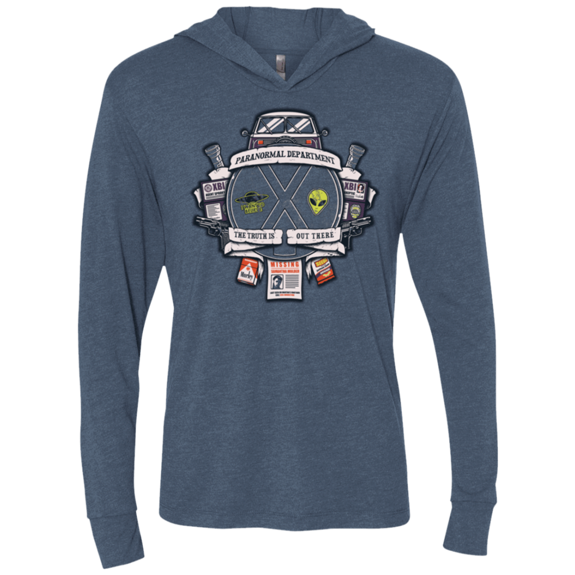 T-Shirts Indigo / X-Small Paranormal files Crest Triblend Long Sleeve Hoodie Tee