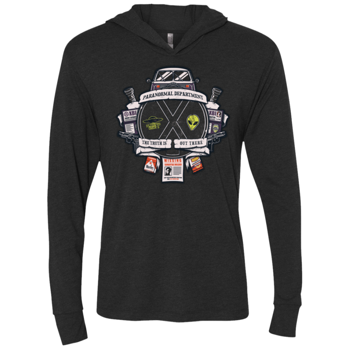 T-Shirts Vintage Black / X-Small Paranormal files Crest Triblend Long Sleeve Hoodie Tee