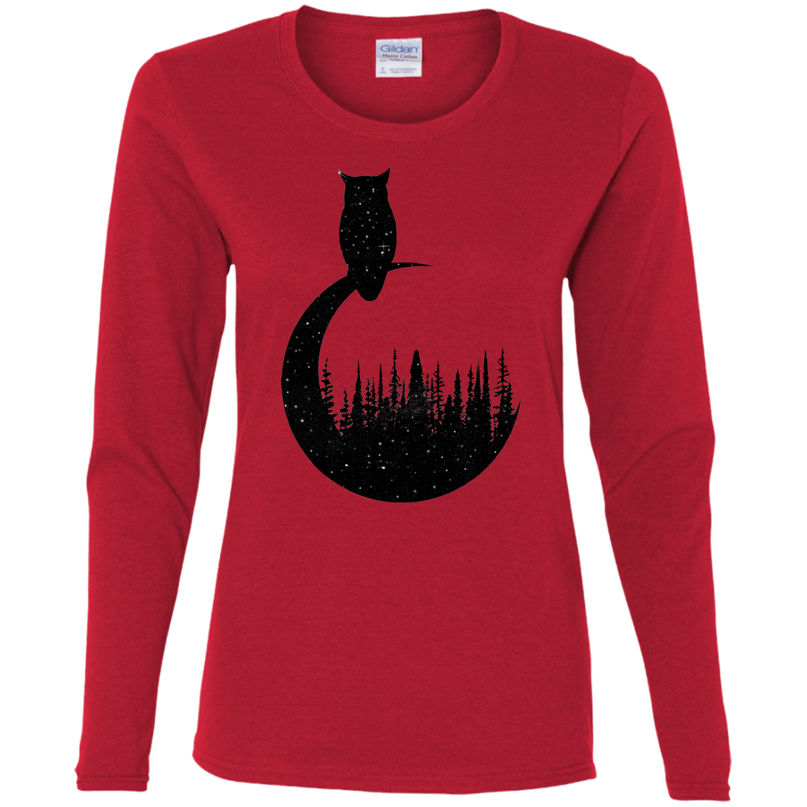 T-Shirts Red / S Perched Owl Women's Long Sleeve T-Shirt