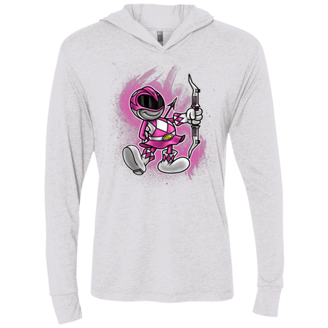 T-Shirts Heather White / X-Small Pink Ranger Artwork Triblend Long Sleeve Hoodie Tee