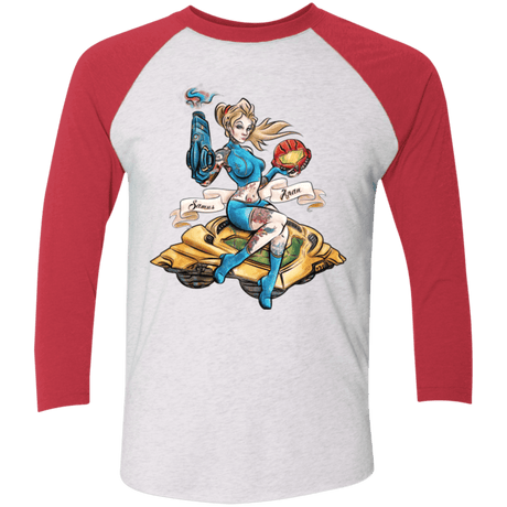T-Shirts Heather White/Vintage Red / X-Small PINUP SAMUS Triblend 3/4 Sleeve