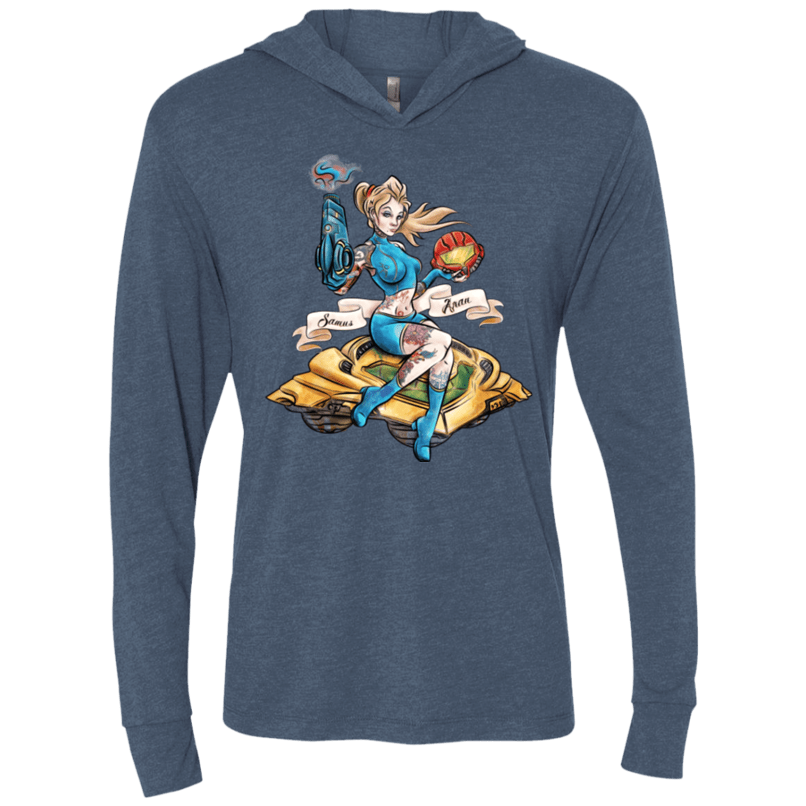 T-Shirts Indigo / X-Small PINUP SAMUS Triblend Long Sleeve Hoodie Tee