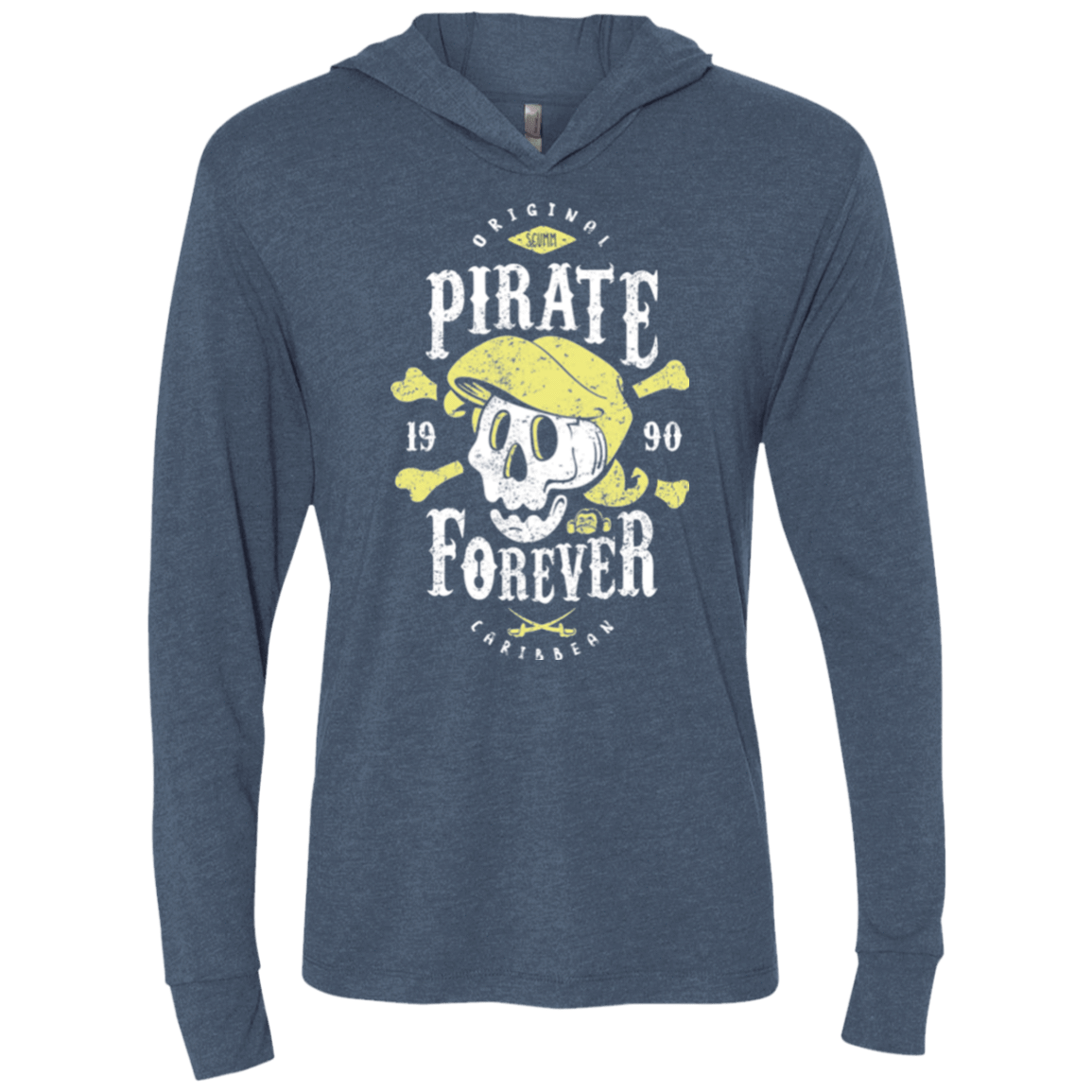 T-Shirts Indigo / X-Small Pirate Forever Triblend Long Sleeve Hoodie Tee