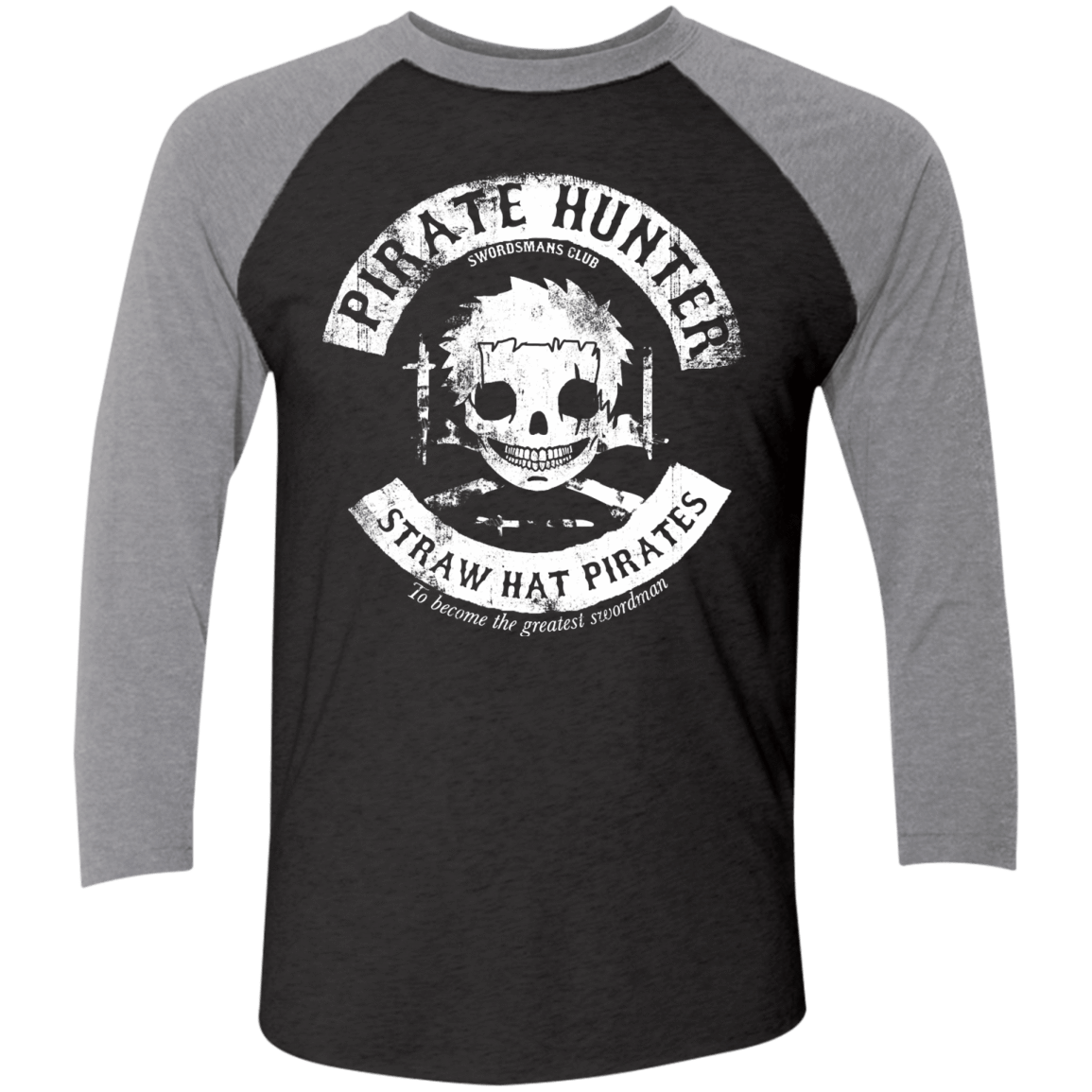 T-Shirts Vintage Black/Premium Heather / X-Small Pirate Hunter Skull Men's Triblend 3/4 Sleeve