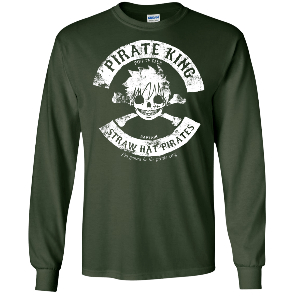 T-Shirts Forest Green / S Pirate King Skull Men's Long Sleeve T-Shirt