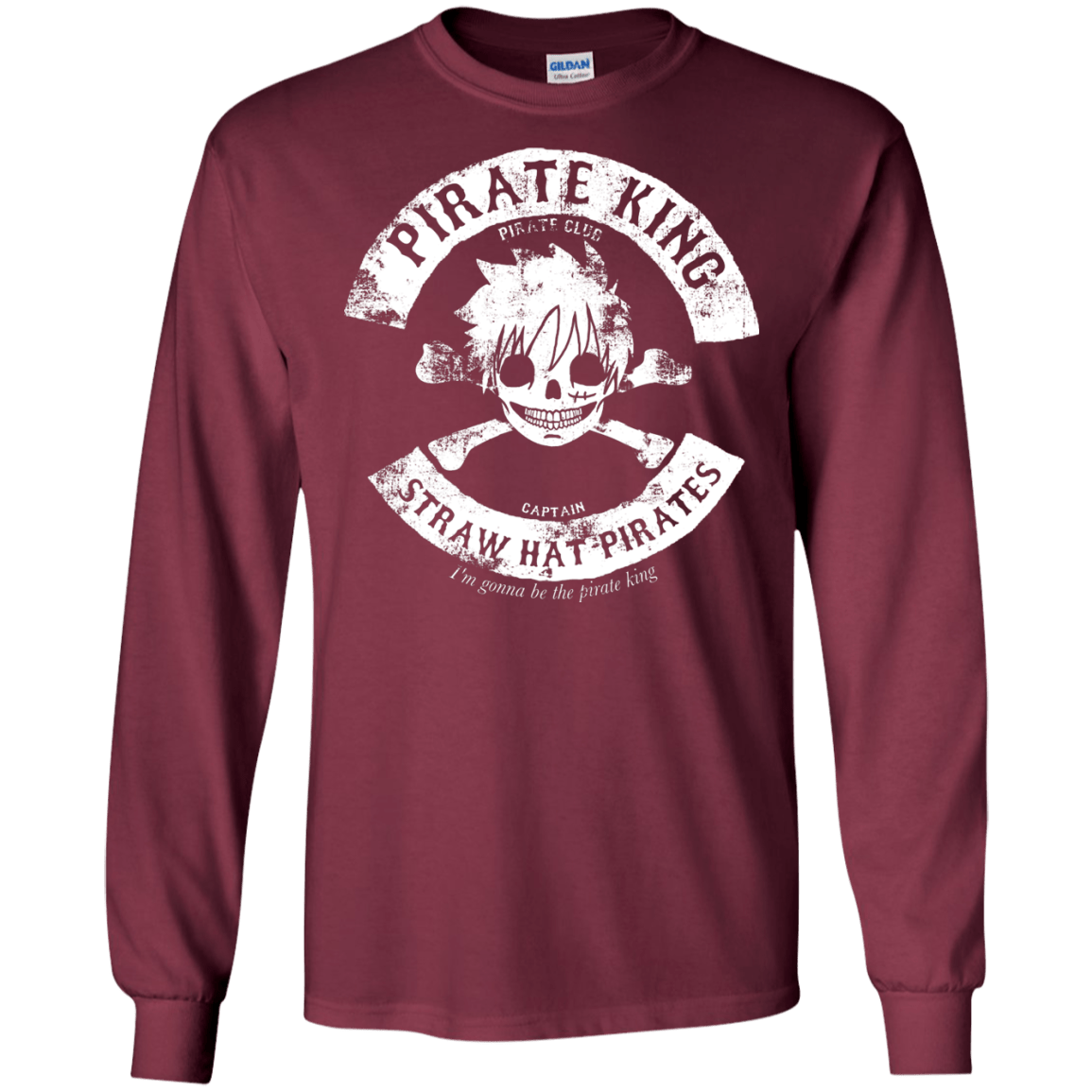 T-Shirts Maroon / S Pirate King Skull Men's Long Sleeve T-Shirt