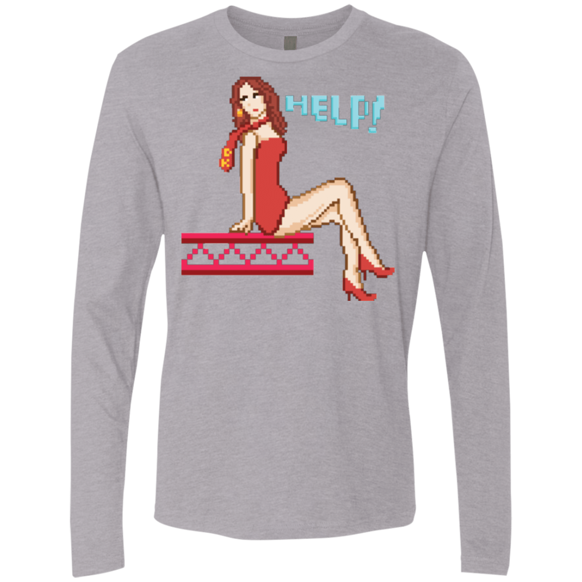 T-Shirts Heather Grey / Small Pixel Pinup Pauline Men's Premium Long Sleeve